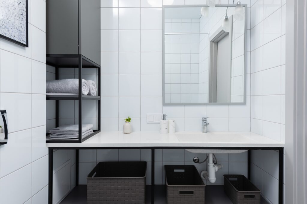 bathroom storage solutions, towels, shelves, find, hooks, shower, space, sink, add, place, room, cabinets, organized